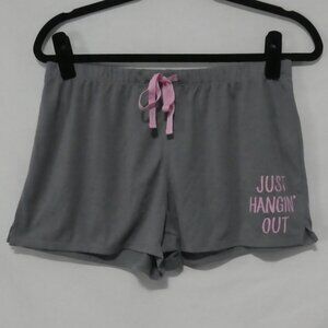 JUSTICE | size 16/18 | "Just Hangin' Out" Grey Lounge Shorts | Pink Drawstring